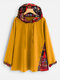 Vintage Patch Side Button Long Sleeve Overhead Hoodies - Yellow