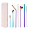 8Pcs Set 304 Stainless Steel Straw Portable Tableware Colorful Straw Mixing Spoon Set  - 1