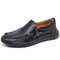 Menico Men Hand Stitching Non Slip Side Zipper Casual Leather Shoes - Black