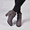 Large Size Women Fashion Suede Rivet Zipper High Chunky Heel Short Boots - Grey