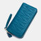 Women RIFD Multifunctional Genuine Leather Multi-card Slot Phone Bag Money Clip Wallet Purse - Blue