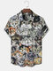 Mens All Over Cat Print Button Up Short Sleeve Shirts - Multi Color