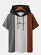 Mens Knit Script Color Block Patchwork Casual Short Sleeve Hooded T-Shirts - White