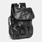 Men PU Leather Functional Backpack Universal Laptop Backpack - Black