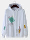 Mens Tag Letter Print Dropped Shoulders Casual Drawstring Hoodies - White