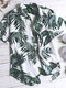 Mens 100% Cotton Breathable Hawaiian Tropical Plant Short Sleeve Shirt - White