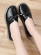 Women Casual Butterfly Knot Breathable Hollow Soft Leather Flats - Black