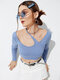 Solid Color Asymmetrical Neck Patchwork Textured Backless Sexy Crop Top - Blue