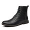 Men Retro Handmade Tight Stitched Cap Toe Leather Formal Dress Boots - Black