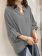 Solid Long Sleeve V-neck Casual Blouse For Women - Gray
