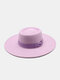 Unisex Woolen Felt Solid Color Bandage Bowknot Decoration Concave Top Fedora Hat - Purple