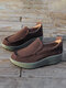 Women Solid Color Elastic Slip-on Comfortable Platform Sneakers - Dark Brown
