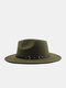 Unisex Woolen Felt Solid Color Strap Decoration Big Flat Brim Top Hat Fedora Hat - Army Green