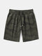 Mens Camo Print Applique Mid Length Drawstring Shorts With Pocket - Army Green