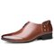 Men Microfiber Leather Non-slip Metal Buckle Slip On Casual Formal Shoes - Brown