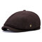 Mens Winter Thicken Warm Wool Beret Cap Outdoor Casual Solid Forward Octagonal Hat - Brown