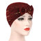 Womens Sequins Beanie Hats Casual Flexible Caps Muslim Headband - Wine Red