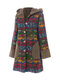 Ethnic Print Fleece Patchwork Hooded Plus Size Long Coat - Green