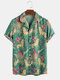Mens Tropical Floral Forest Parrot Print Short Sleeve Shirts - Green