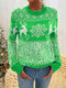 Christmas Cartoon Animal Snowflake Jacquard Long Sleeve Sweater - Green