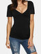 Solid Color Cross Wrap Short Sleeve Casual T-shirt For Women - Black