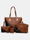 Women PU Leather 4 PCS Wallet Card Case Crossbody Bag Handbag Shoulder Bag Tote - Brown