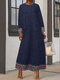 Vintage Print Patchwork Long Sleeve Plus Size Dress - Blue