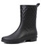 Women Casual Argyle Pattern Slip-on Waterproof Rain Boots - Black