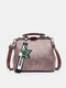 Women Artificial Leather Vintage Large Capacity Crossbody Bag Convertible Strap Retro Handbag - Pink