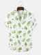 Mens Cartoon Avocado Print Button Up Short Sleeve Shirts - White