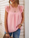 Swiss Dot Patchwork Ruffle Sleeve Casual Blouse - Pink