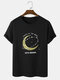 Mens Moon Planet Slogan Print 100% Cotton Short Sleeve T-Shirts - Black