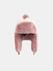 Unisex Faux Rabbit Fur Plush Thickened Color-match Patchwork Ear Protection Warmth Trapper Hat - Pink