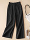 Women Solid Zip Pocket Casual Wide Leg Pants - Black