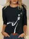 Cats Print O-neck Long Sleeve Casual T-shirt For Women - Black