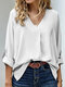 Solid Long Sleeve V-neck Blouse For Women - White