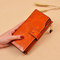 Women Genuine Leather Oil Wax Long Purse 20 Card Slot Phone Bag Multi-function Clutch Bags - Yellow