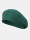 Women Knitted Solid Color All-match Octagonal Hat Beret - Green