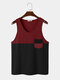 Mens Two Tone Patchwork Casual Sleeveless Tanks - Red