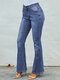 Denim Flared Trouser Zipper High Waist Jeans For Women - Light Blue