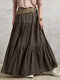Solid Elastic Waist Patchwork Casual Skirt For Women - Brown