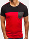 Mens Stylish Hit Color Patchwork Tops O-neck Short-sleeve Slim Fit Casual T Shirts - Red