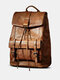Men Vintage Multifunctional Rub Color Faux Fur Large Capacity Multi-pockets Casual Backpacks Handbag - Brown