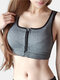 Women Zip Front Sports Bra Plain Wireless Shockproof Breathable Activewear - Grey
