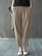 Solid Pocket Casual Cropped Tapered Pants For Women - Khaki