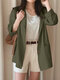 Solid Lapel Long Sleeve Button Front Women Blazer - Dark Green
