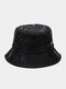 Unisex Cotton Overlay Letters Graffiti Print All-match Outdoor Sunshade Bucket Hat - Black
