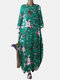 Calico Print O-neck Loose Casual Платье For Женское - Зеленый