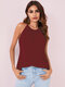 Solid Pleated Design Halter Sleeveless Casual Cami - Wine Red