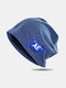 Unisex Solid Cotton Color Contrast Letter Patch All-match Breathable Brimless Beanie Hat - Navy